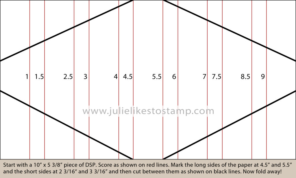 Diagram for making a Double Pleated Fold, or Curtain Fold, for a fun, handmade card.