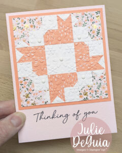 How to make a fun handmade card with a quilt block cat pattern and Stampin' Up! products from the Bloom Boutique Suite.