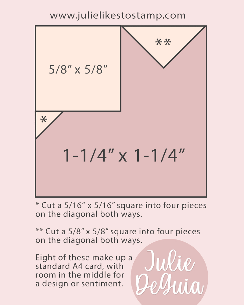 Instructions to make a cat quilt block pattern for a Stampin' Up! handmade card using squares and triangles.